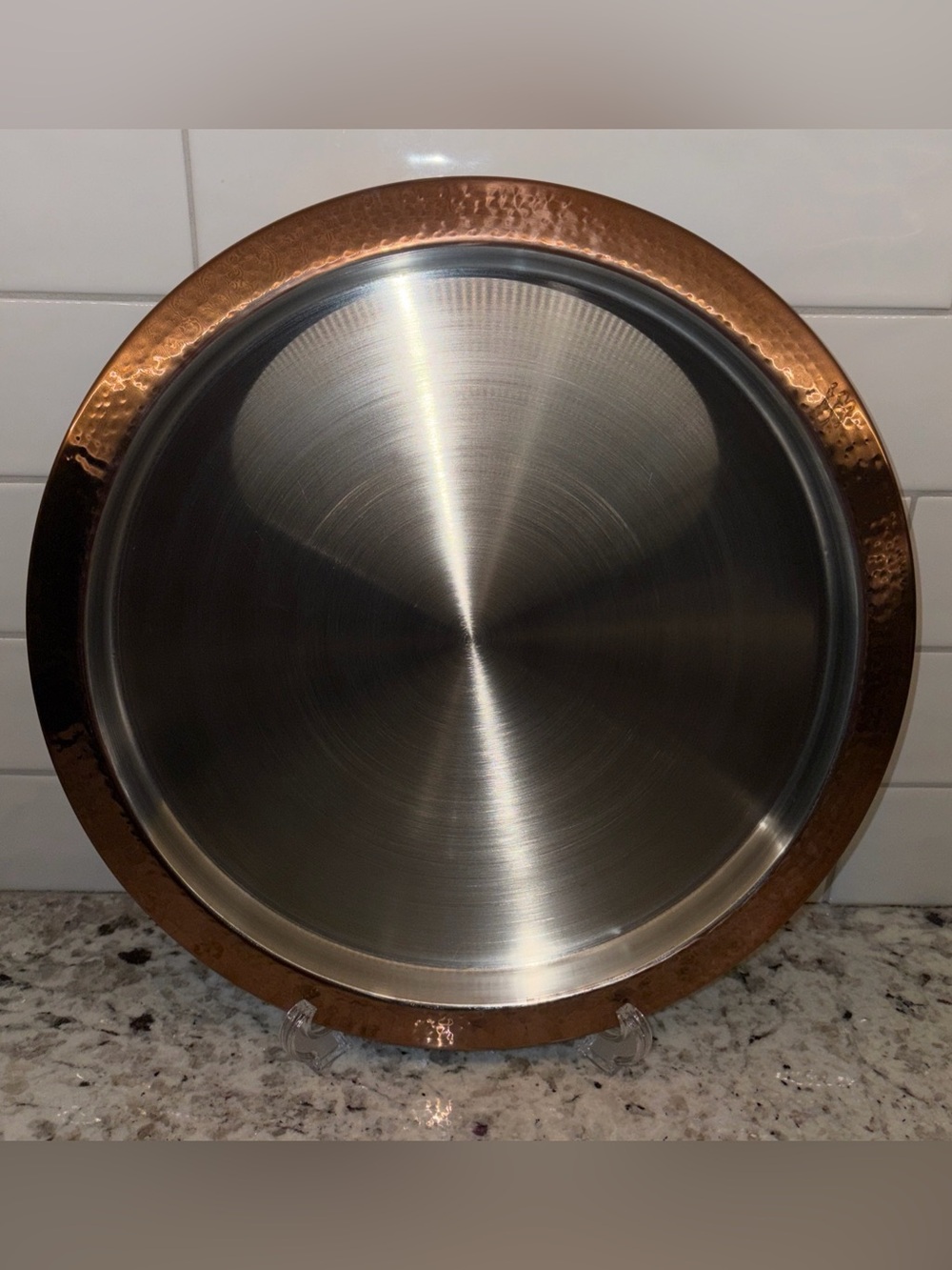 Godinger Hammered Copper Rim Stainless Serving Tray - Copper & Silver